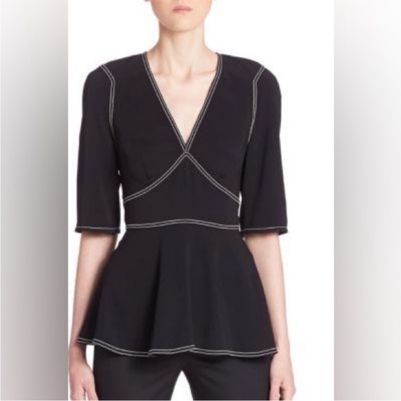 Stella McCartney Blouse Contrast Stitch Trim Peplum in Black